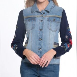 Multiples Women's Embroidered Denim Jacket Floral
